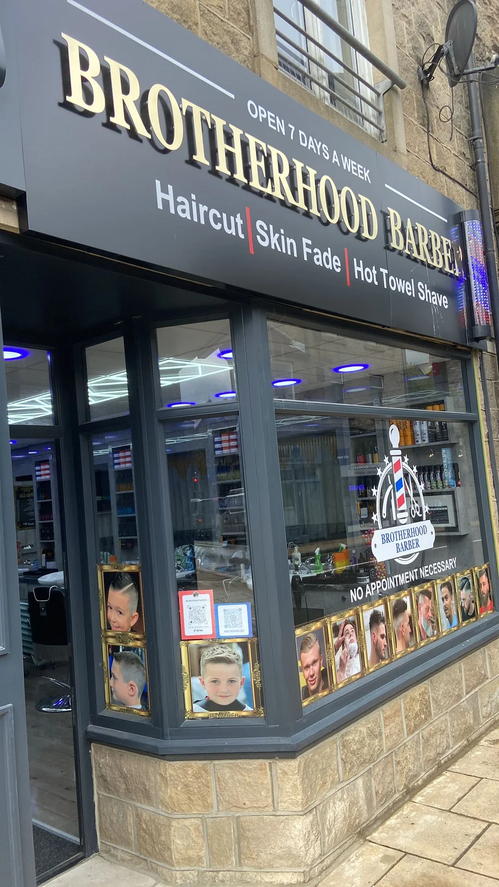 Brotherhood barber shopfront at 11b Leeds Road in Ilkley